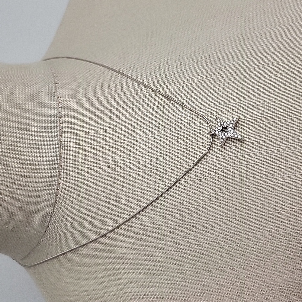 H Stern 18kt White Gold Diamond Asymmetrical Star on 17" White 18kt Snake Chain